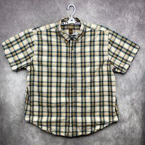 C.E. SCHMIDT Workwear Button Shirt Mens 2XL Tan Plaid Short Sleeve Casual